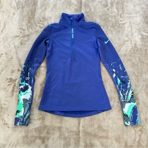 Nike Pro Hyperwarm Blue and Green Long Sleeve Jacket Top XS